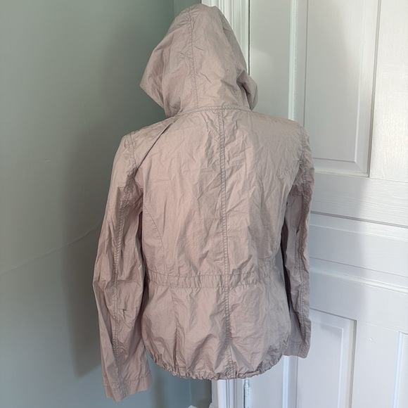 Ann Taylor Loft Beige Twill Utility Jacket hooded drawstring cotton size small - Picture 3 of 5